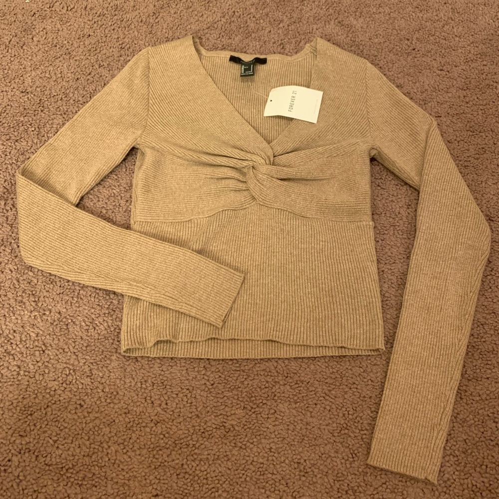 Forever 21 Taupe Front Twist Ribbed Sweater